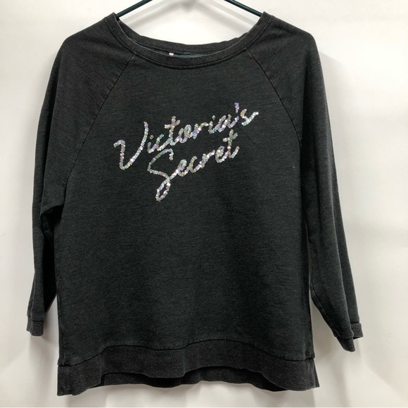 Victoria’s Secret charcoal sweater small sequins distressed - Picture 1 of 12